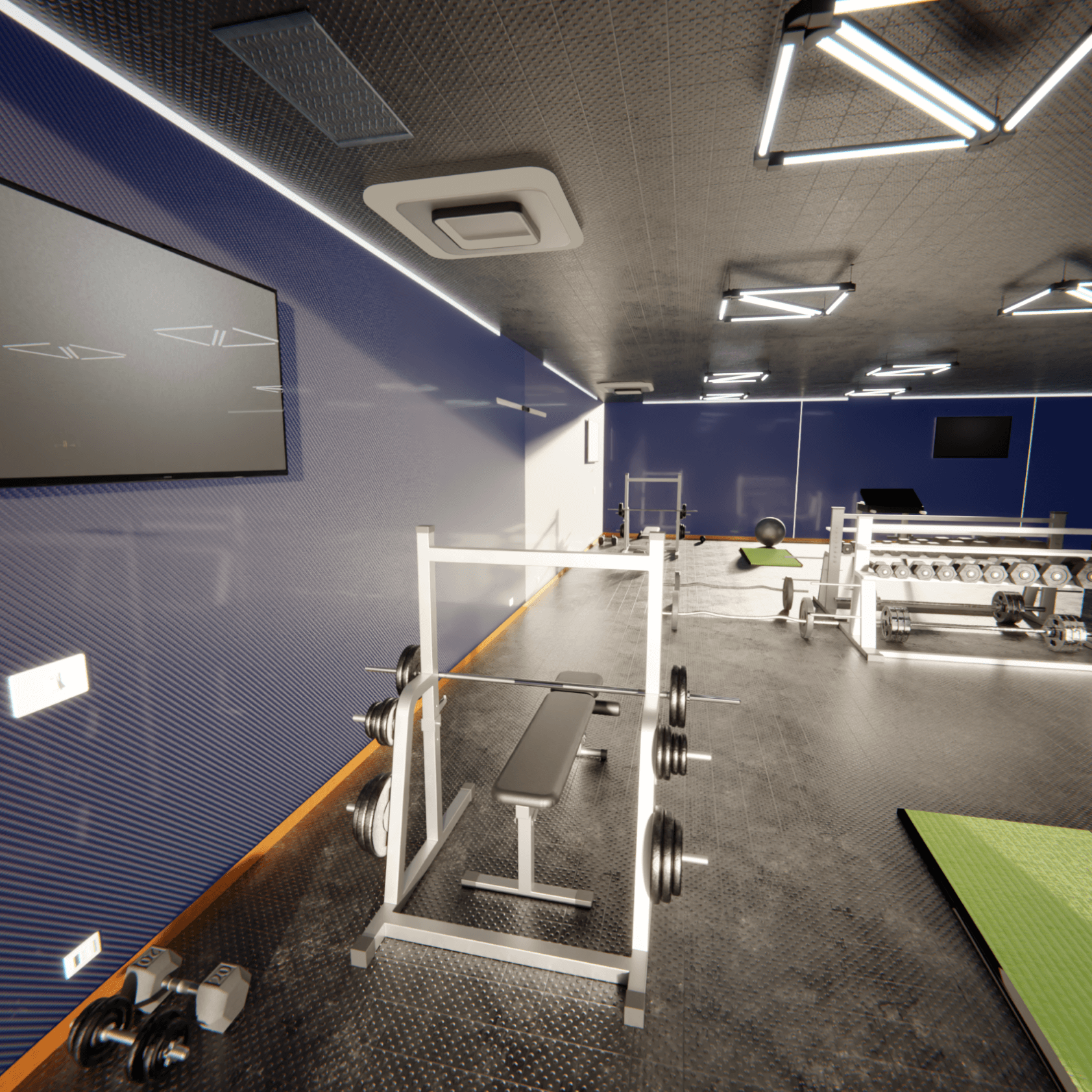 modern gym with blue carbon fiber panels